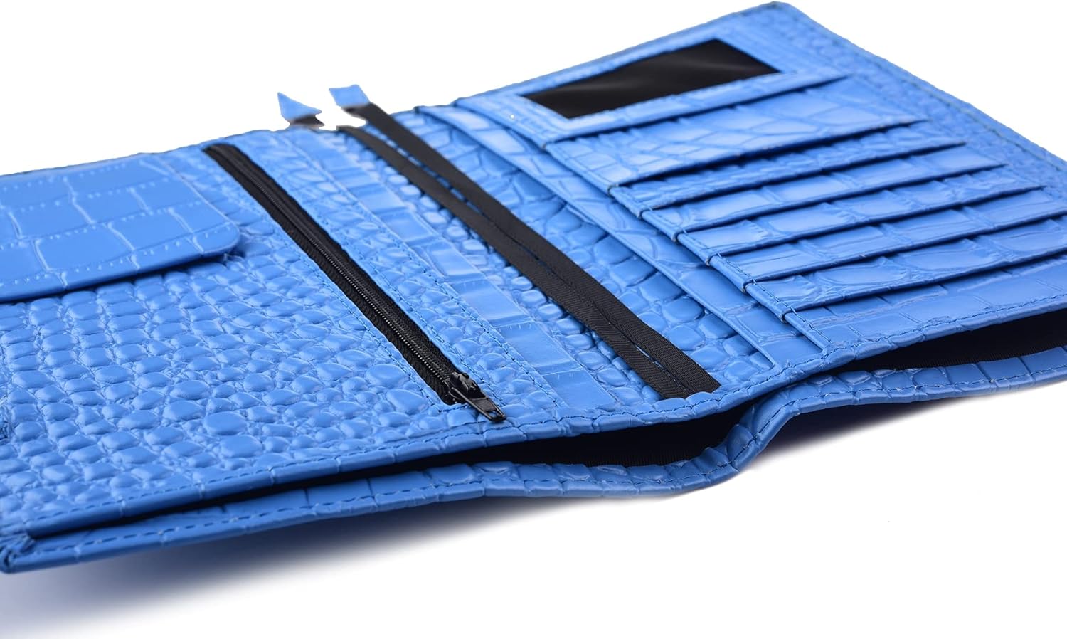 Genuine Leather b6 Planner Cover,Personal Organizer with Pen Loop,Card Slots,Zipper Pockets, Compatible with Most B6 size Planners notebooks (Croc-Blue)