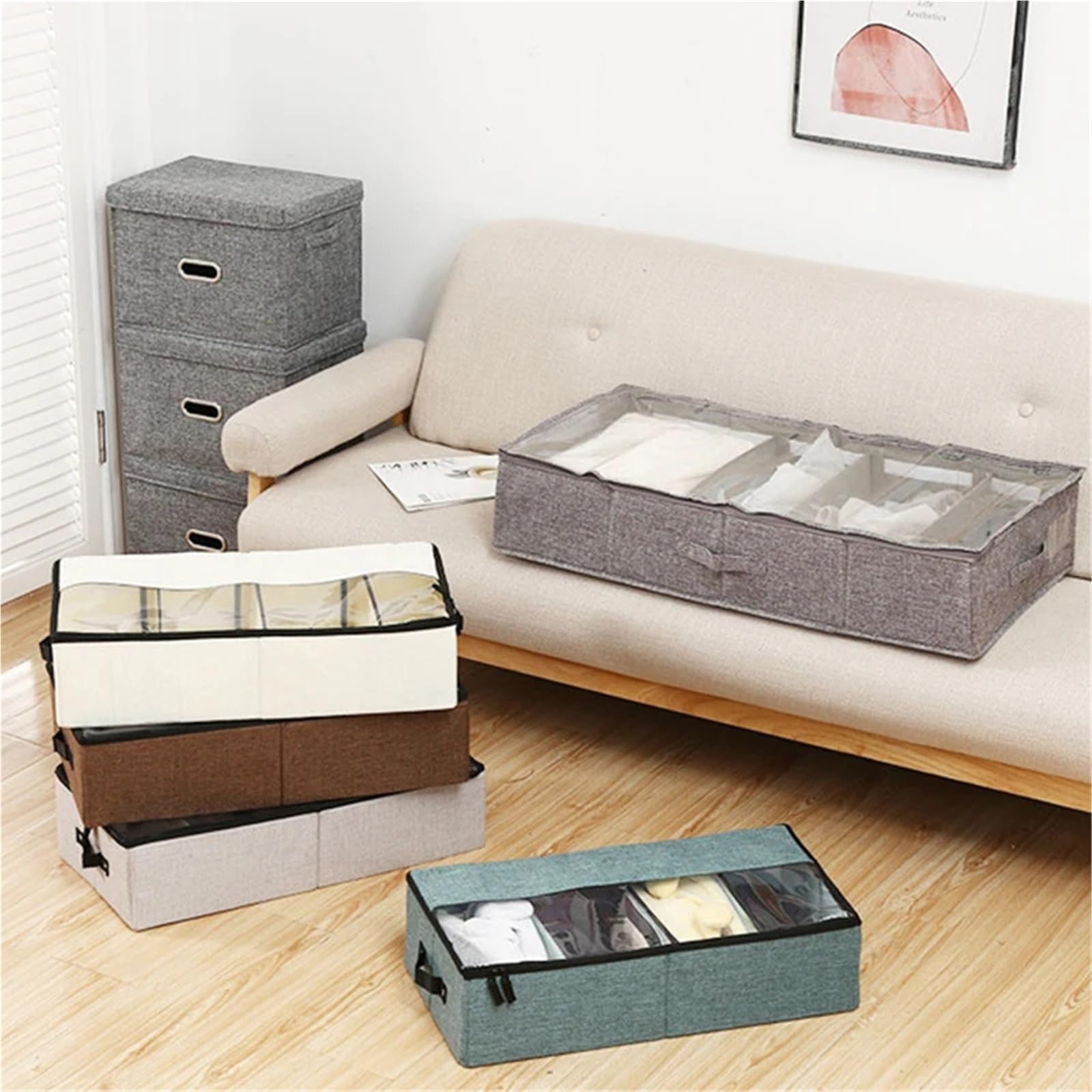 Organizzatore Di Scarpe Sotto Il Letto Scatola portaoggetti pieghevole Scatole portaoggetti for cosmetici, scarpe, vestiti, Scatola portaoggetti lavabile visibile Per Risparmiare Spazio(Dark gray)