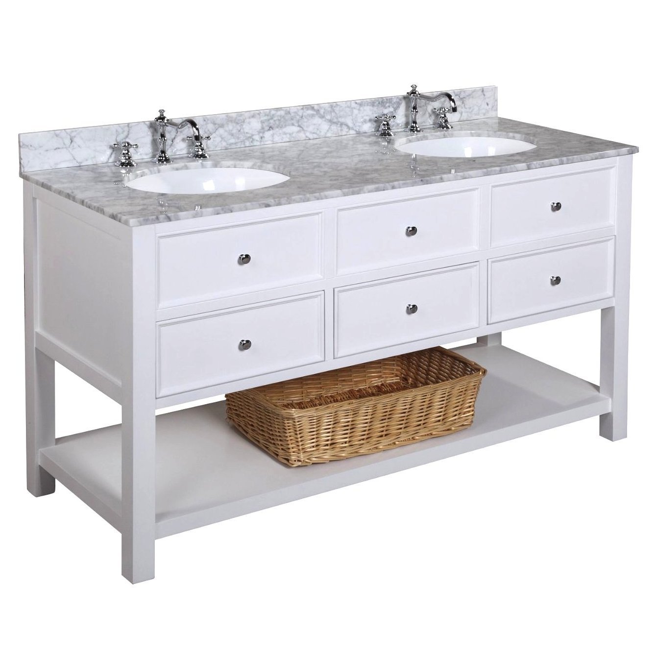 Kitchen Bath Collection Kbcd60wtcarr New Yorker Double Sink Bathroom Vanity With Marble Countertop