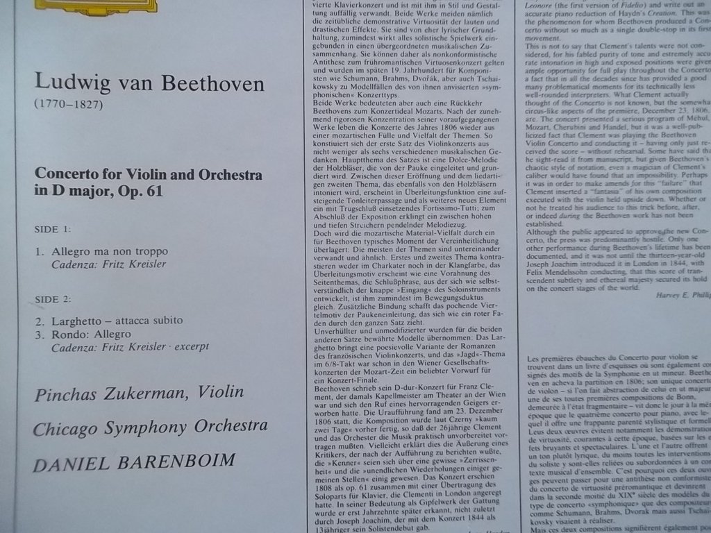 2530 903 PINCHAS ZUKERMAN Beethoven Violin Concerto LP