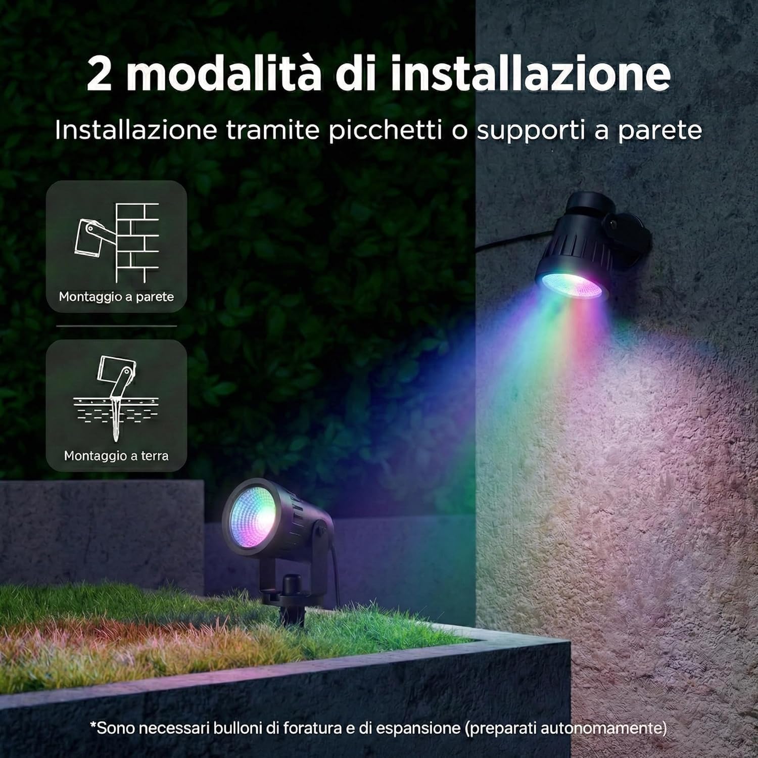 6 Faretti RGB da giardino Smart WiFi, Luci da Giardino IP67 Impermeabili, 16 Milioni di Colori e Dimmerabili, Compatibili con Alexa e Google Home, Controllo completo tramite App