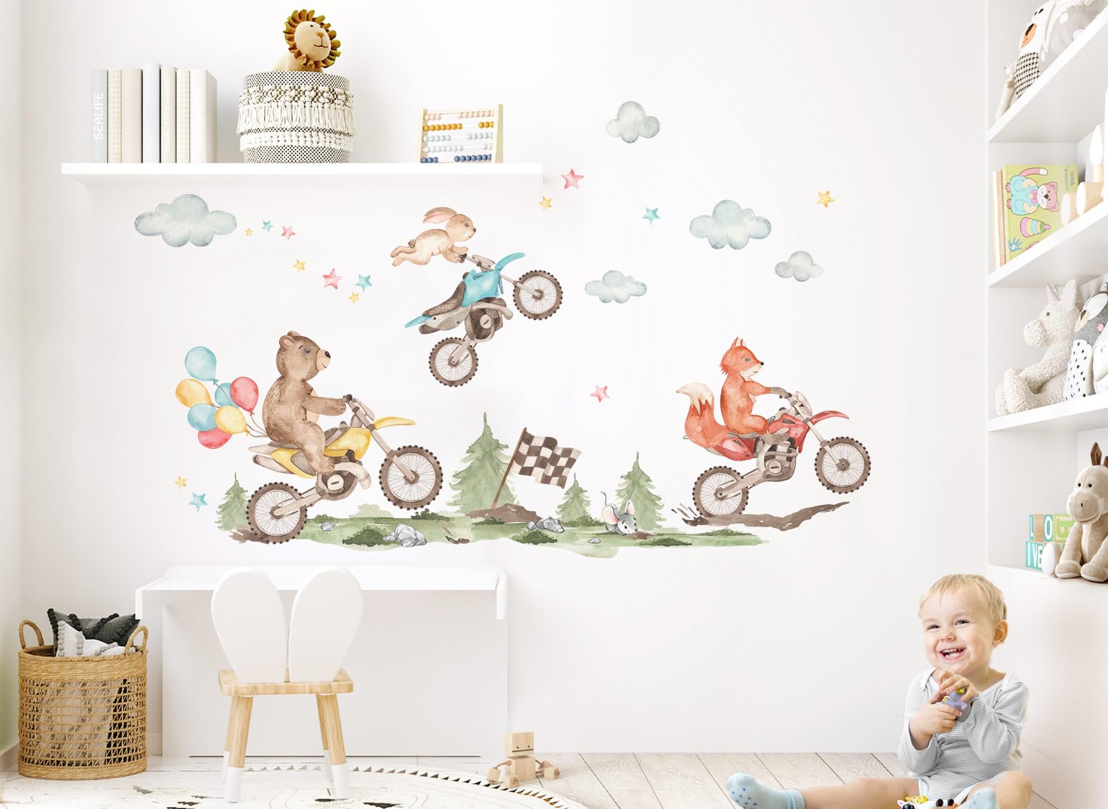 Graz Design DK1043-4 - Adesivo da parete per cameretta dei bambini, motivo: motocross