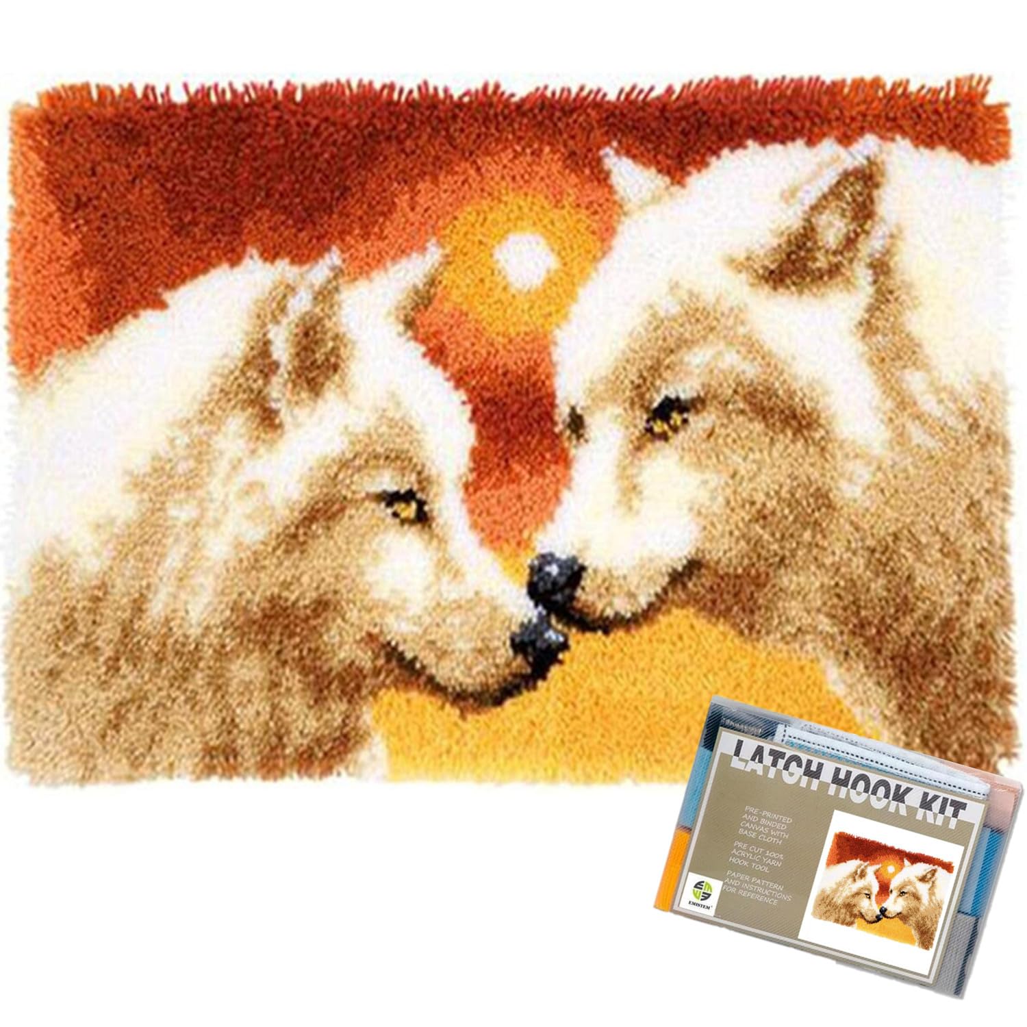 White Wolves at Sunset Latch Hook Kits for Adults Beginners, 20“ X 15"