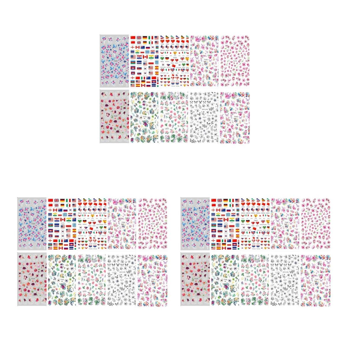 3 Set Adesivi Per Unghie Decorativi Stile Fresco E Classico Facile Applicazione Per Manicure Art Adatti Per Unghie Naturali E Artificiali 10 Pezzi * 3