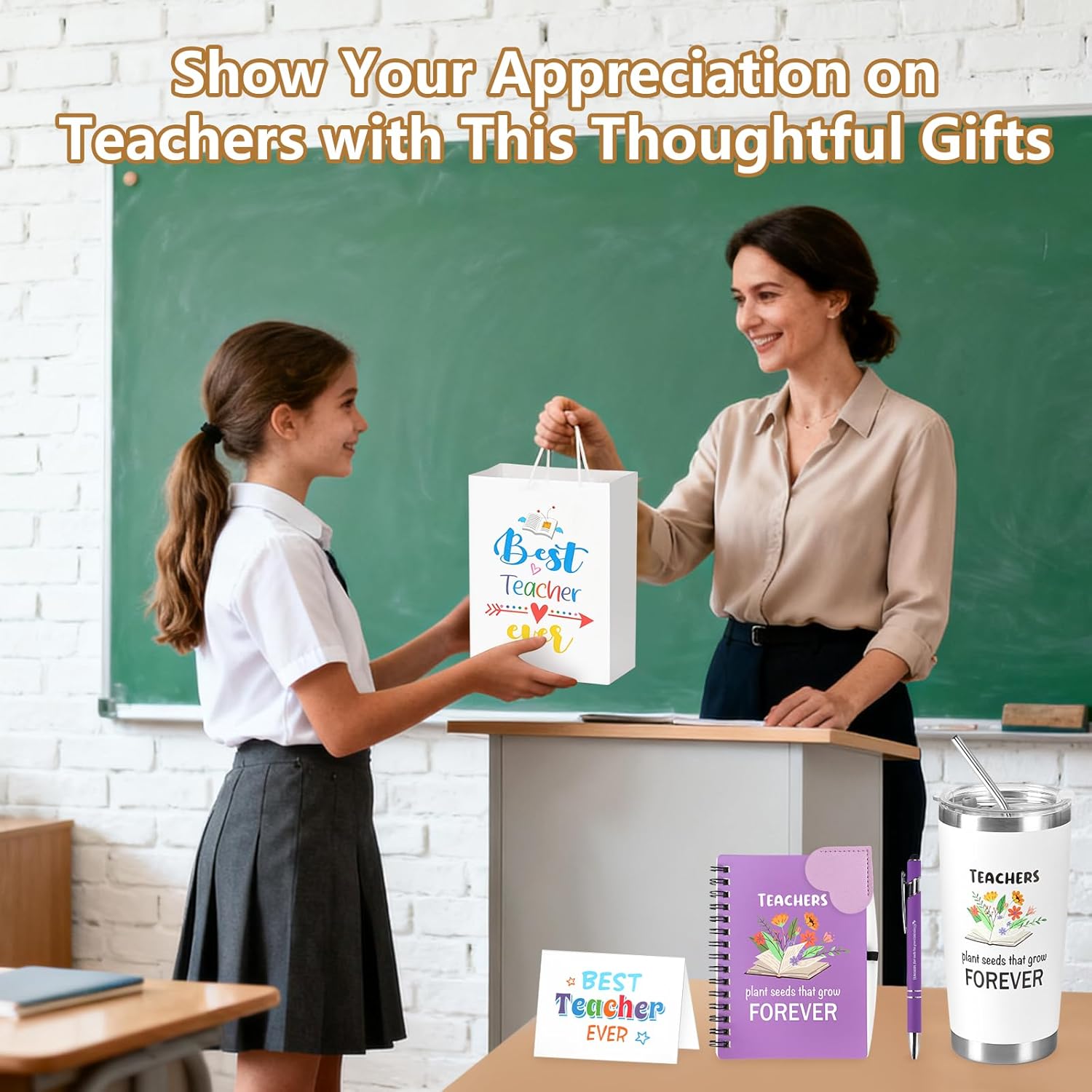 36Pcs/6 Set Teacher Appreciation Gifts in Bulk, Teacher Valentines Gifts End of Year Back to School Presents Include 20 OZ Grateful Tumbler Notebook Pen Bookmark Thank You Cards and Gift Bags