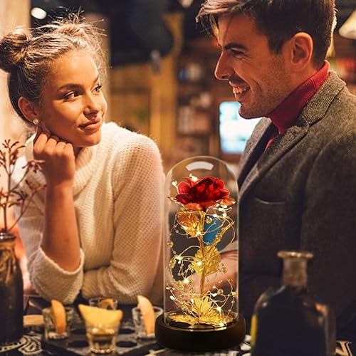 Miniatura 23 de Regalos de flores de Navidad para ella, rosa de la Bella y la Bestia, con 40 ajustes de brillo LED de color blanco cálido, regalos de flores de Rosa