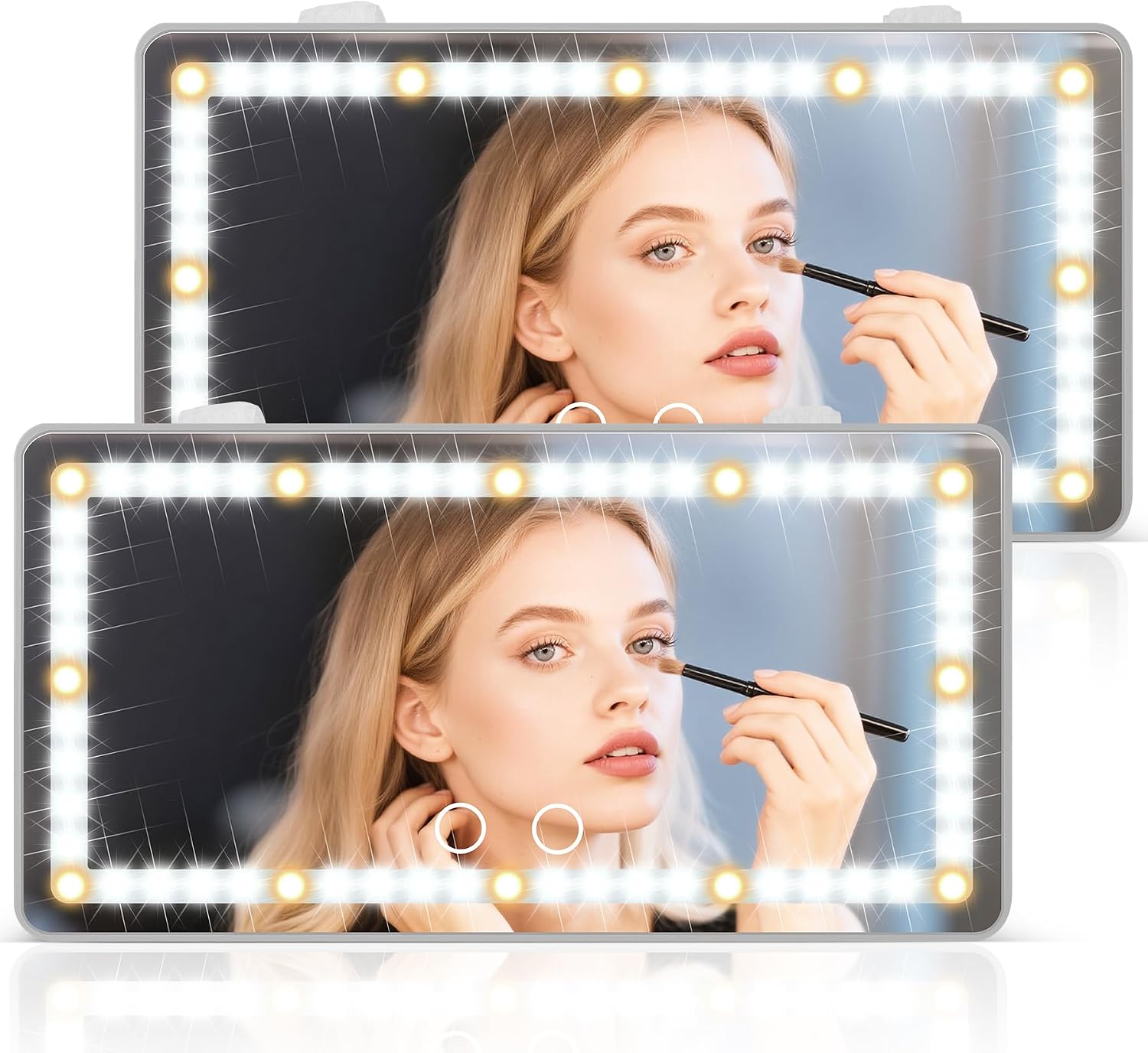 SINGARO 2PCS Car Sun Visor Vanity Mirror - Rechargeable Makeup Mirror with 60 LEDs, 3 Light Modes & Dimmable Touch Control for Cars, Trucks, SUVs, Car Interior Accessories for Women (Grey)