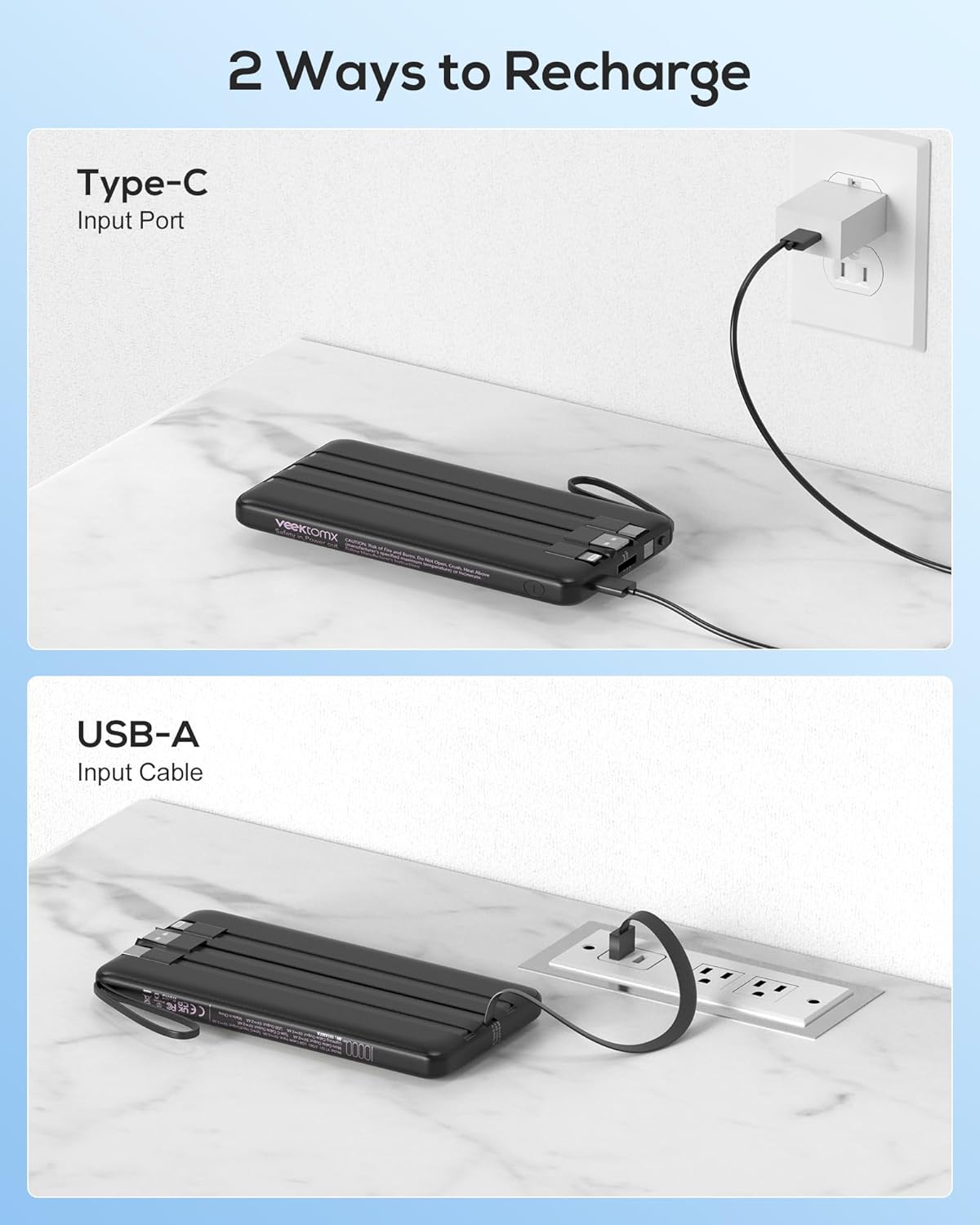 VEEKTOMX Portable Charger Built-in Cables, 10000mAh Power Bank for iPhone, Fast Charge USB C Battery Pack Travel Essentials Powerbank Compatible with iPhone 17/16/15/14, Samsung S25/24, Android, etc - Image 5