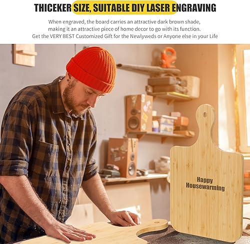 Miniatura 5 de Didaey Juego de 6 tablas de cortar de bambú, tabla de cortar de madera lisa con asa, tablas de charcutería de cocina, bandeja de servicio de grabado