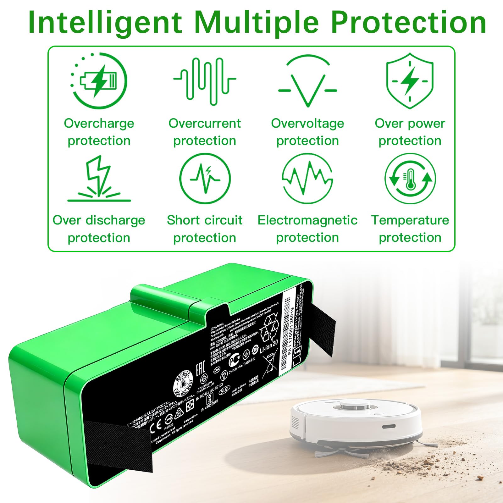 Batería de repuesto para iRobot Roomba 500, 600, 700, 800, 900, 1800 mAh, compatible con 614, 615, 640, 652, 665, 670, 671, 675, 680, 685, 690, 695, 960, 960, 995, 960, 995, 960, 995. 80 cm, 98 cm 1
