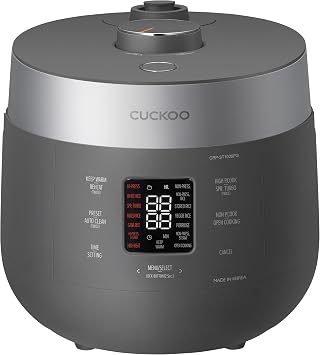 CUCKOO Twin Pressure Rice Cooker 10-Cup Uncooked / 20-Cup Cooked with Nonstick Inner Pot, Large Rice Maker & Warmer with 16 Menu Options, Open Cooking Mode, Voice Guide, Gray CRP-ST1009FG