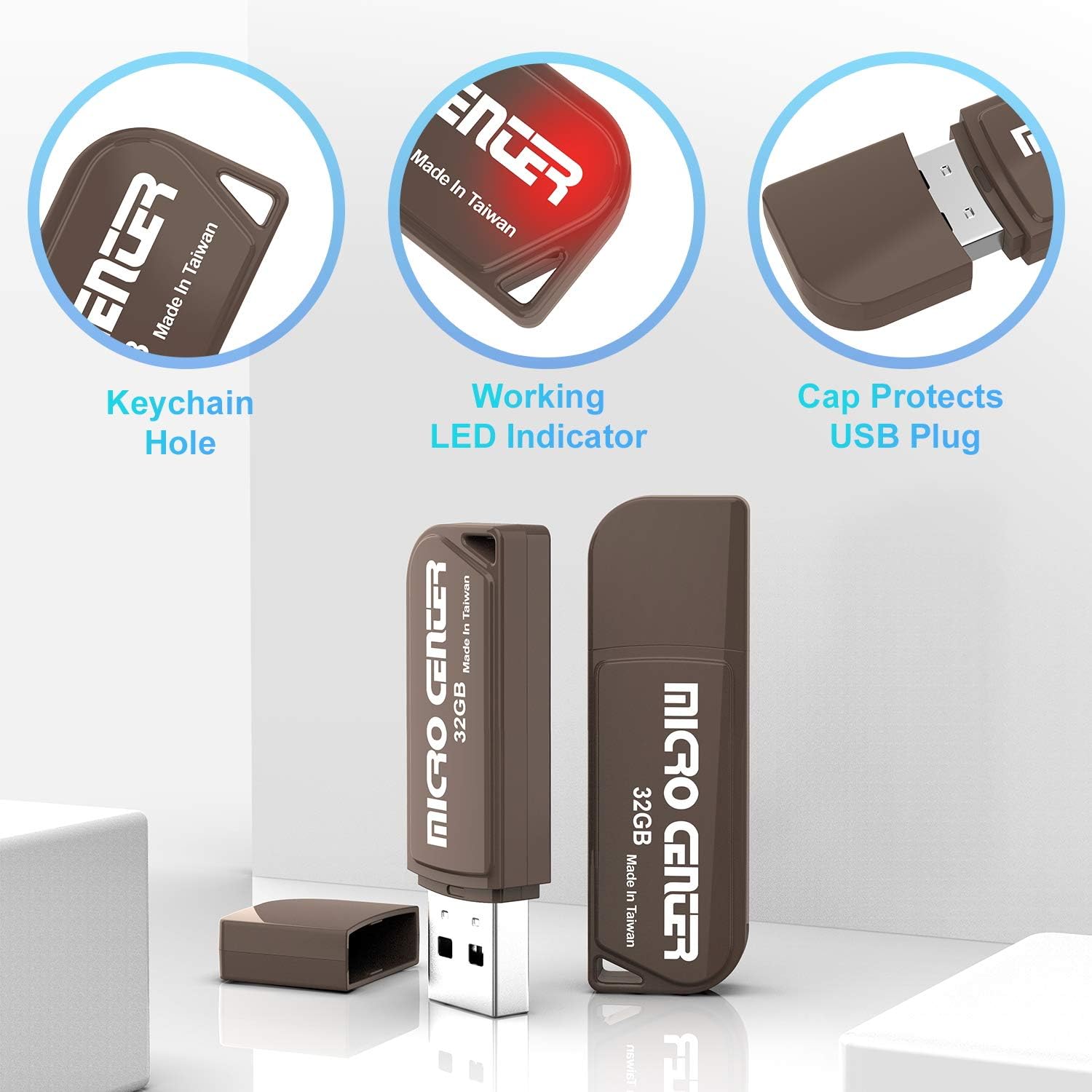 Micro Center 32GB USB 2.0 Flash Drive USB Stick External Data Storage Mini Thumb Drive with Keychain Hole(32GB, Brown)