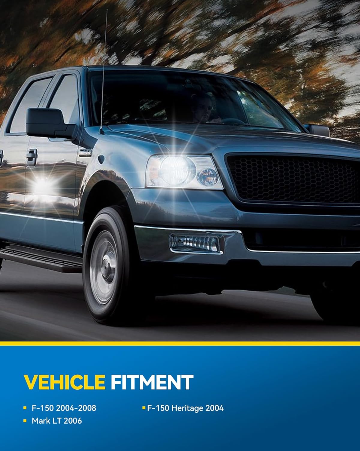 PHILTOP Pair Headlights Assembly Compatible with 2004 2006 2007 2008 Ford F150, 2006 Lincoln Mark LT,Chrome Housing Smoke Lens Amber Reflector,Halogen Headlamps (Driver + Passenger Side)