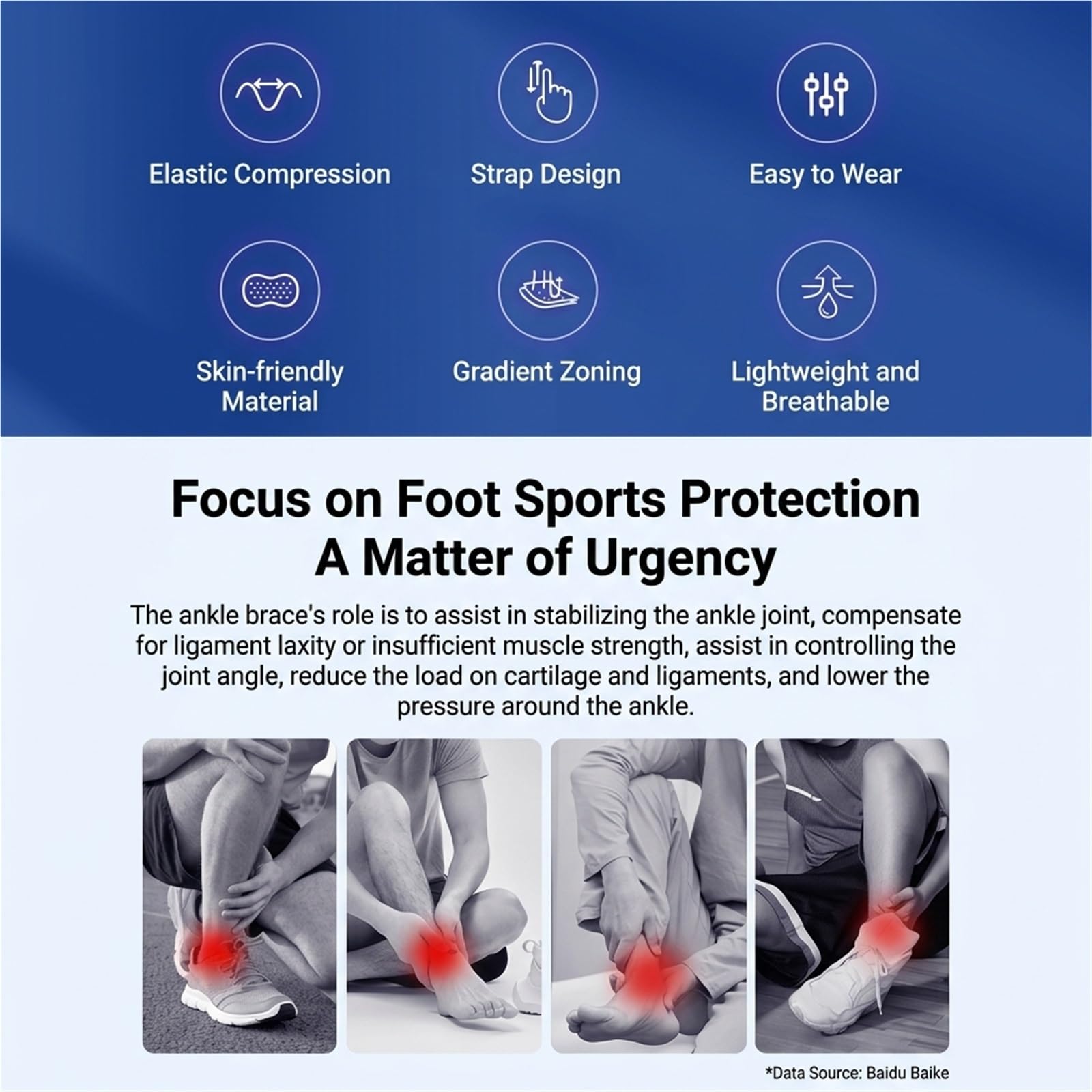 Generisch Verstellbare Sprunggelenkbandage mit atmungsaktivem Stoff, für Sport und tägliches Gehen, Modell CJDW1160 (Grey XL)