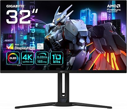 Gigabyte AORUS FO32U 31.5" OLED 4K Ultra HD Gaming Monitor - 3840 x 21604K Ultra HD, 165Hz, 0.03ms, FreeSync Premium Pro, DisplayHDR 400 True Black, HDMI 2.1, DisplayPort 1.4