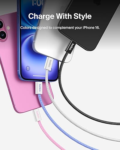 Miniatura 4 de Belkin Cable USB C a USB C, paquete de 2 unidades, 3.3 pies, 60 W, cargador tipo C, cable de carga para iPhone, suave, trenzado, flexible para