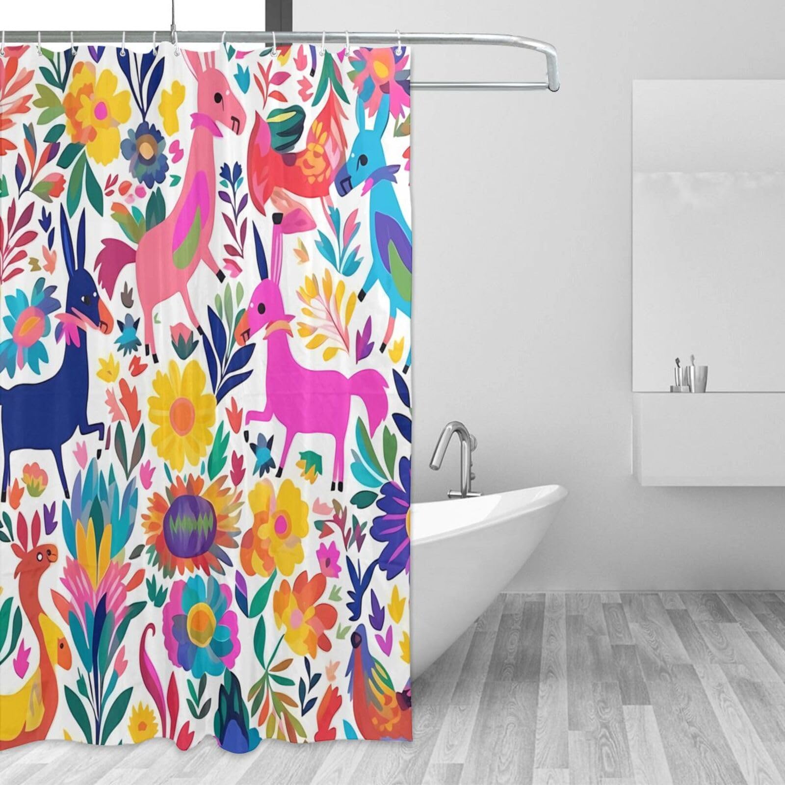 Rideau de douche imperméable anti-éclaboussures 183x183 motif Otomi pour stopper l'eau du bain