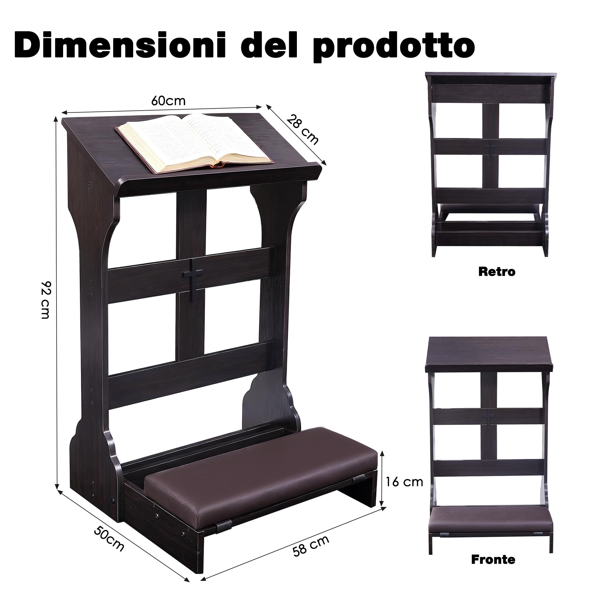 Panca per la preghiera con cuscino,inginocchiatoio in legno per la preghiera in casa, sedia pieghevole per la preghiera inginocchiata in chiesa - Regali religiosi per il culto e la meditazione