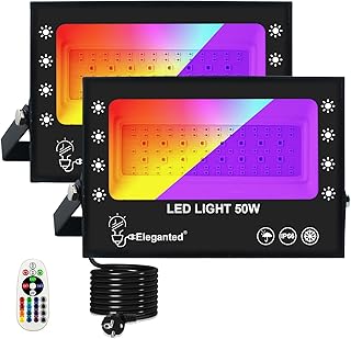 50W Reflectores LED Exteriores RGB+UV Luz Negra 2 en 1 Actualizado, Reflector De Colores Para Neon Fiesta Navidad Halloween Jardín, Uv 395-405nm 2 paquetes