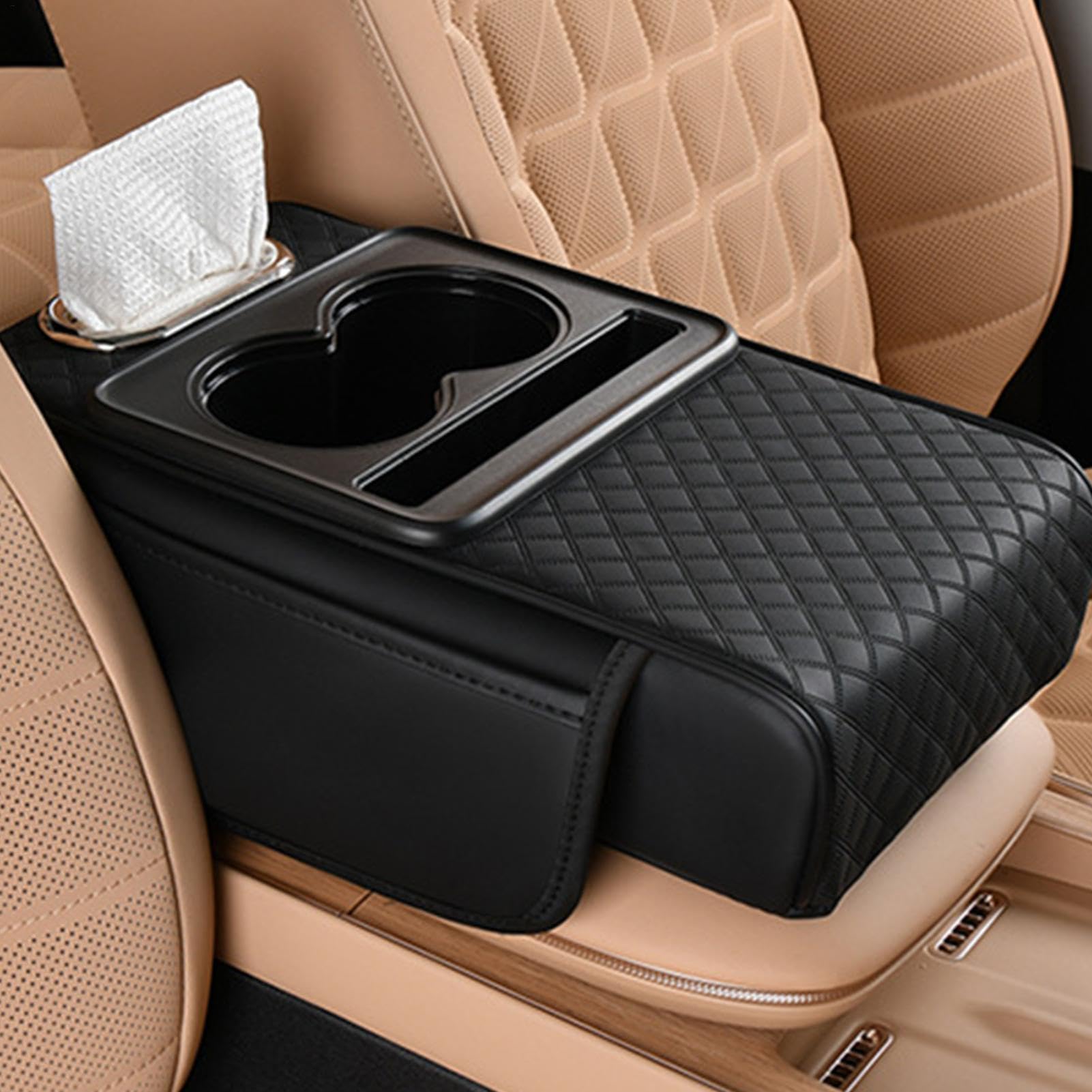 Car Armrest Storage Box, Car Armrest Pad, Car Console Storage Box, Car Center Console Organizer With Cup Holder, Car Armrest Center Consoles Cushion, Arm Rest Cushion Pads For Most Vehicle, SUV