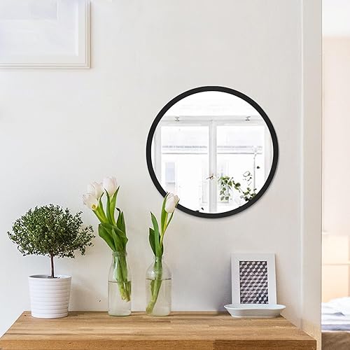 Miniatura 5 de JJUUYOU Espejo de pared redondo con marco de madera, 9.1 in de pared, espejos decorativos para dormitorio, espejo circular, estilo granja, espejo de