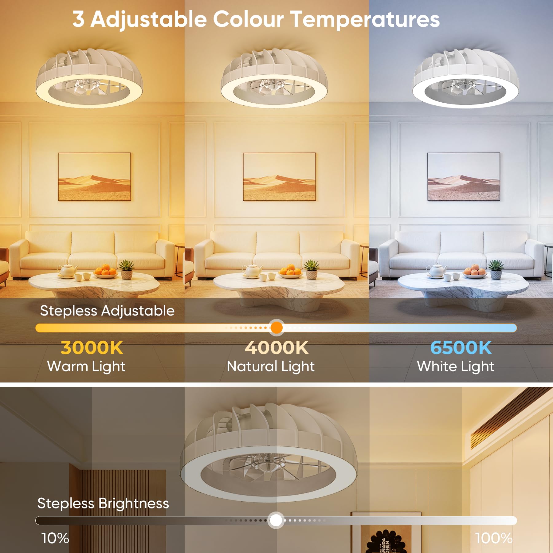 46cm Ventilatore da Soffitto con Luce e Telecomando, 6 Velocità Silenzioso Lampadario con Ventilatore da Soffitto, Timer, 3000k-6500k & RGB Plafoniera Ventilatore per Camera da Letto Soggiorno