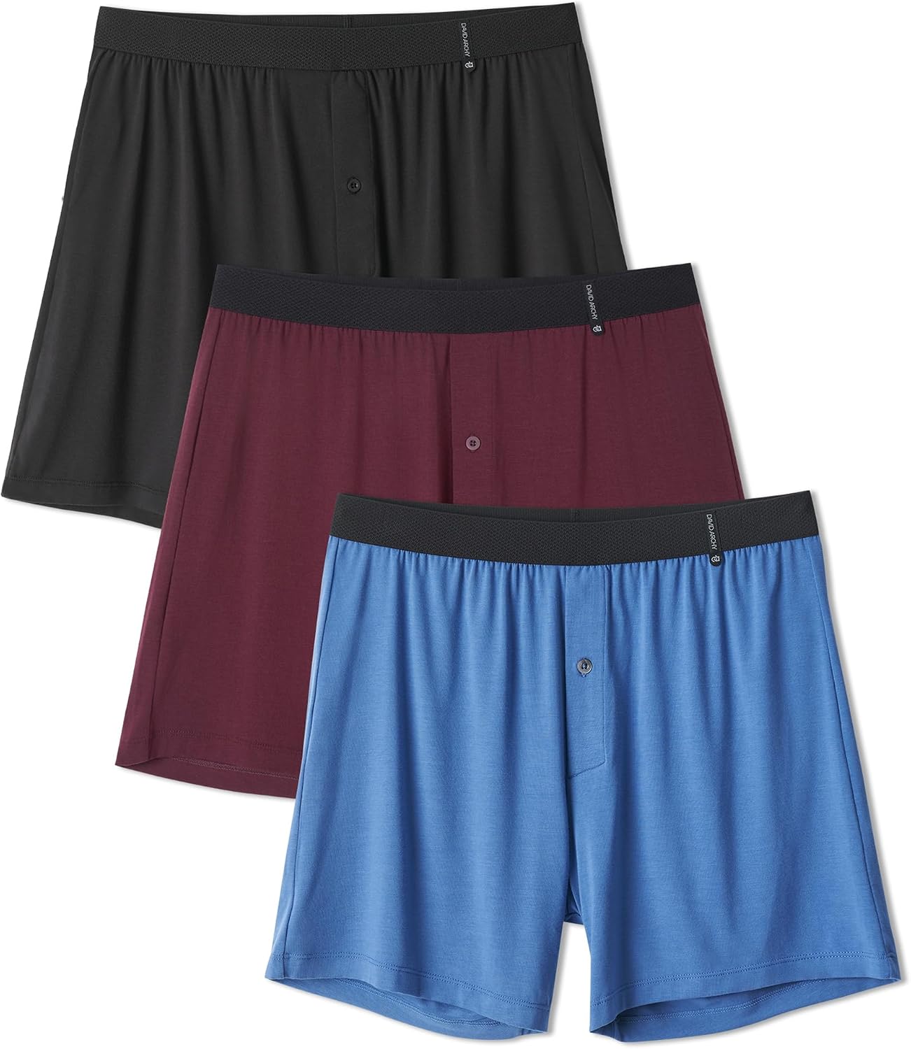 DAVID ARCHY Mens Bamboo Rayon Boxer Shorts Moisture-Wicking Waistband Breathable Cool Quick Dry Relaxed Fit Underwear 3 Pack