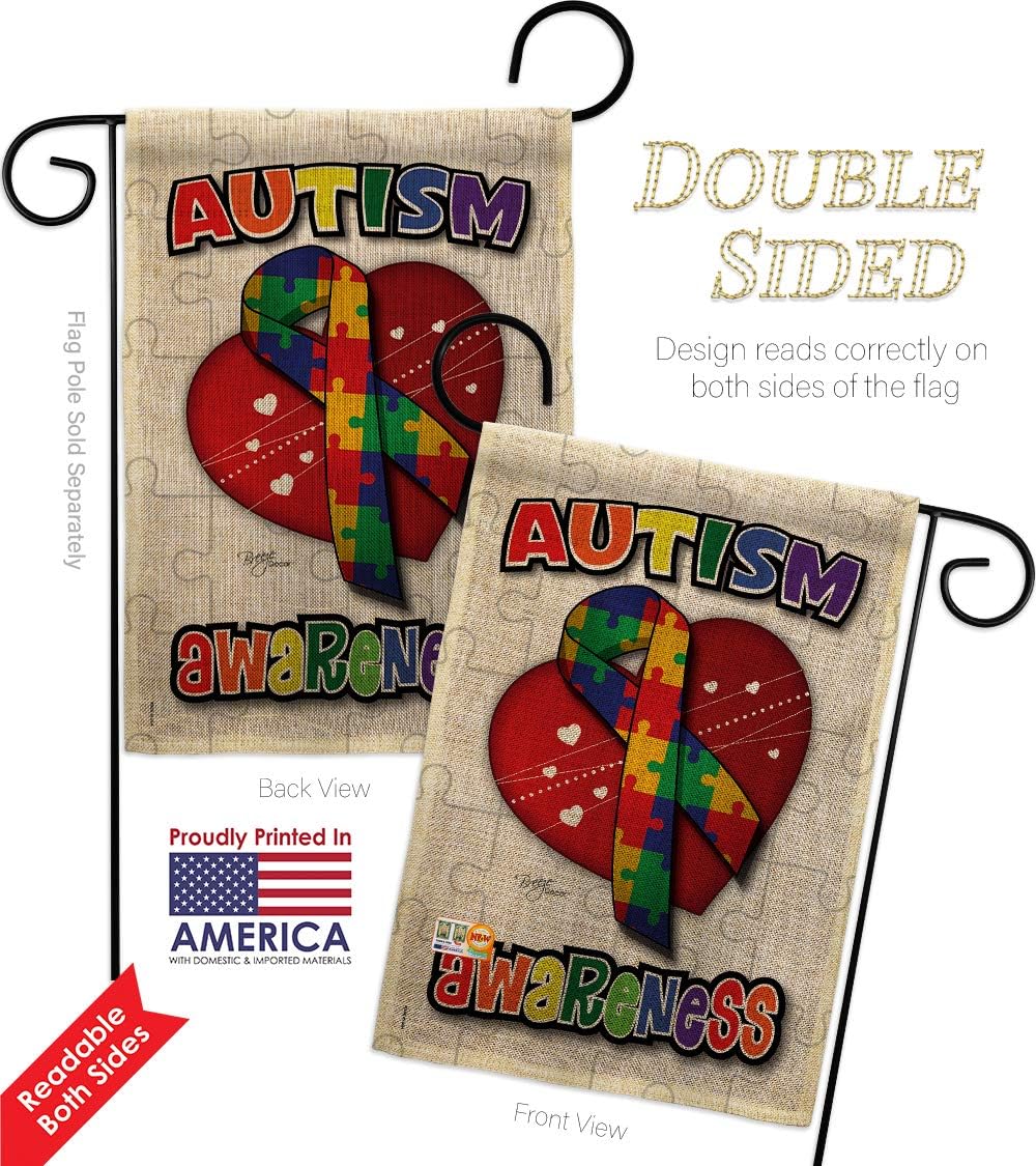 Autism Awareness Burlap Garden Flag Support Inspirational Survivor Ribbon Prevention Cancer Breast BLM Small Decorative Gift Yard House Banner Double-Sided Made In USA 13 X 18.5