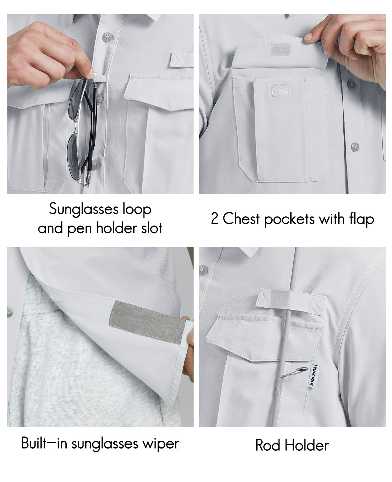 Haimont Camisas de pesca con protección solar UPF50+ para hombre, para senderismo, viajes, camisas de manga larga con botones y bolsillos