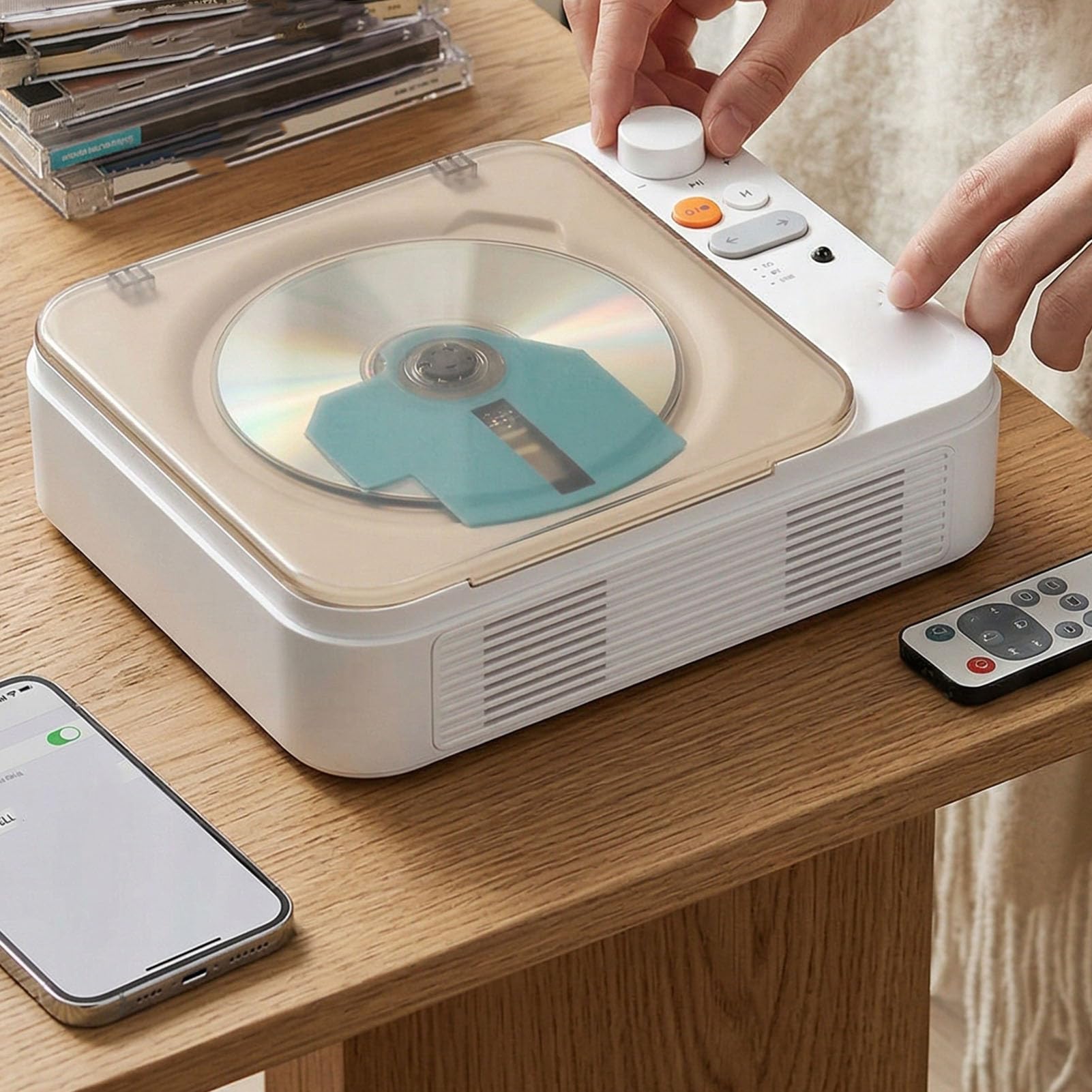 Topiky Lettore CD Bluetooth, Lettore CD Portatile retrò con Doppio Altoparlante, Telecomando USB AUX per la Casa