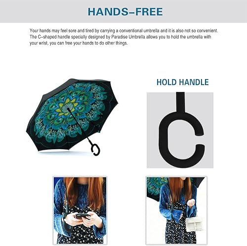 Vista 28 de SIEPASA Paraguas invertido invertido de 49/56 pulgadas, doble toldo extra grande, ventilado, resistente al viento, impermeable, paraguas de golf