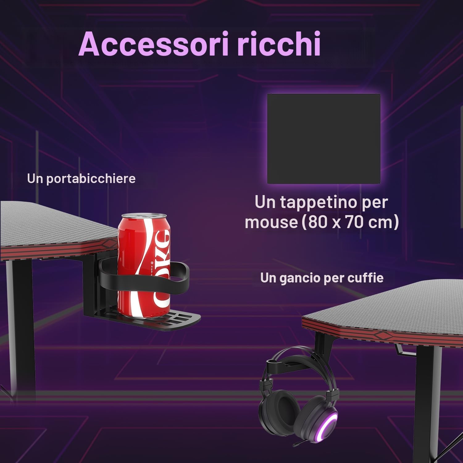 JUMMICO 180 * 60 Scrivania Gaming, Tavolo da Gaming, Scrivania per Computer, Postazione Gamer con Piano del Tavolo in Fibra di Carbonio Adatto Sia per i Giocatori Che per l'uso in Ufficio