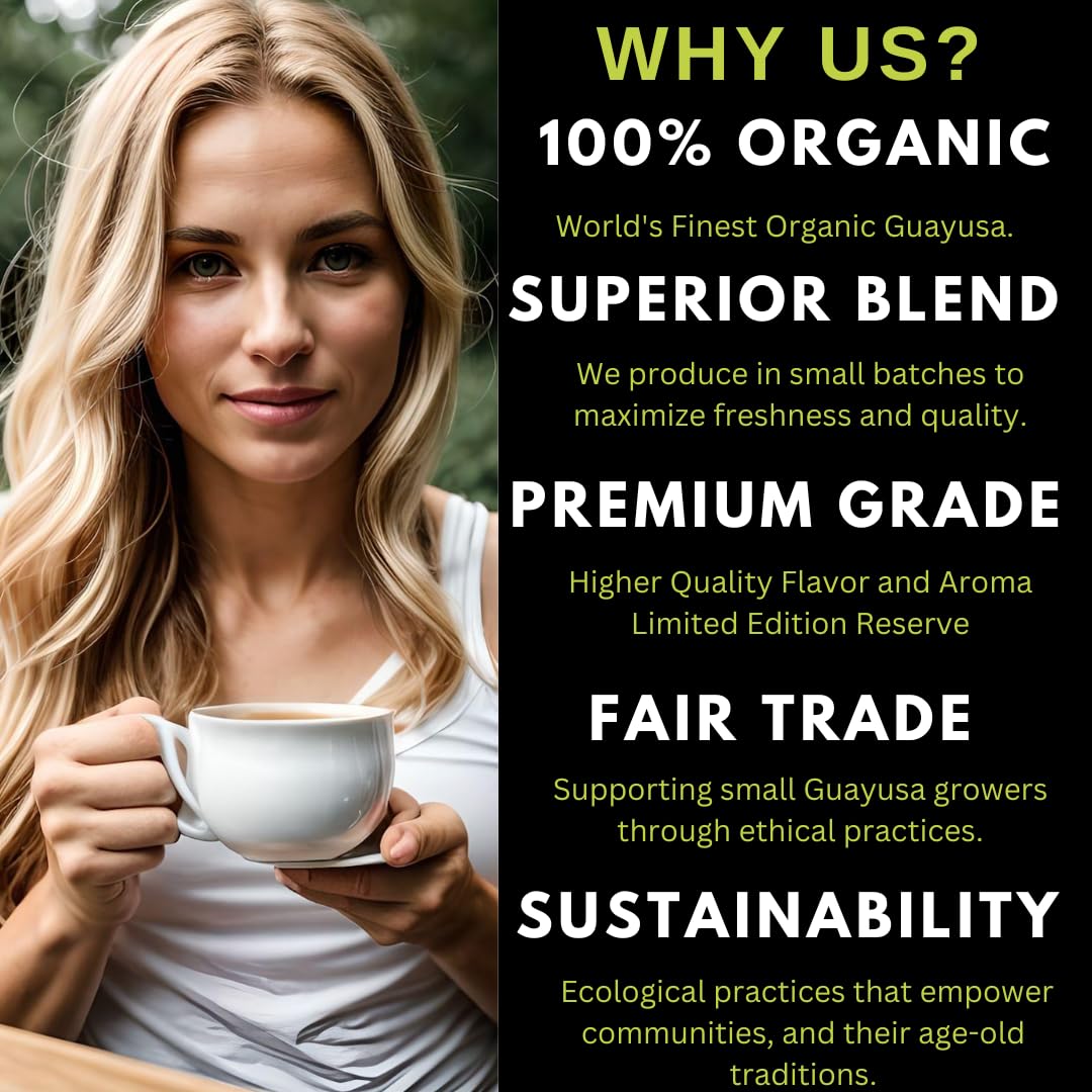 Amazonian Treasure, Organic Guayusa Tea Bags - 60 Count, Coffee Alternative, 50mg Natural Caffeine, Supports Natural Energy & Focus, Freshness Preserving Tin, Perfect for a Gift.