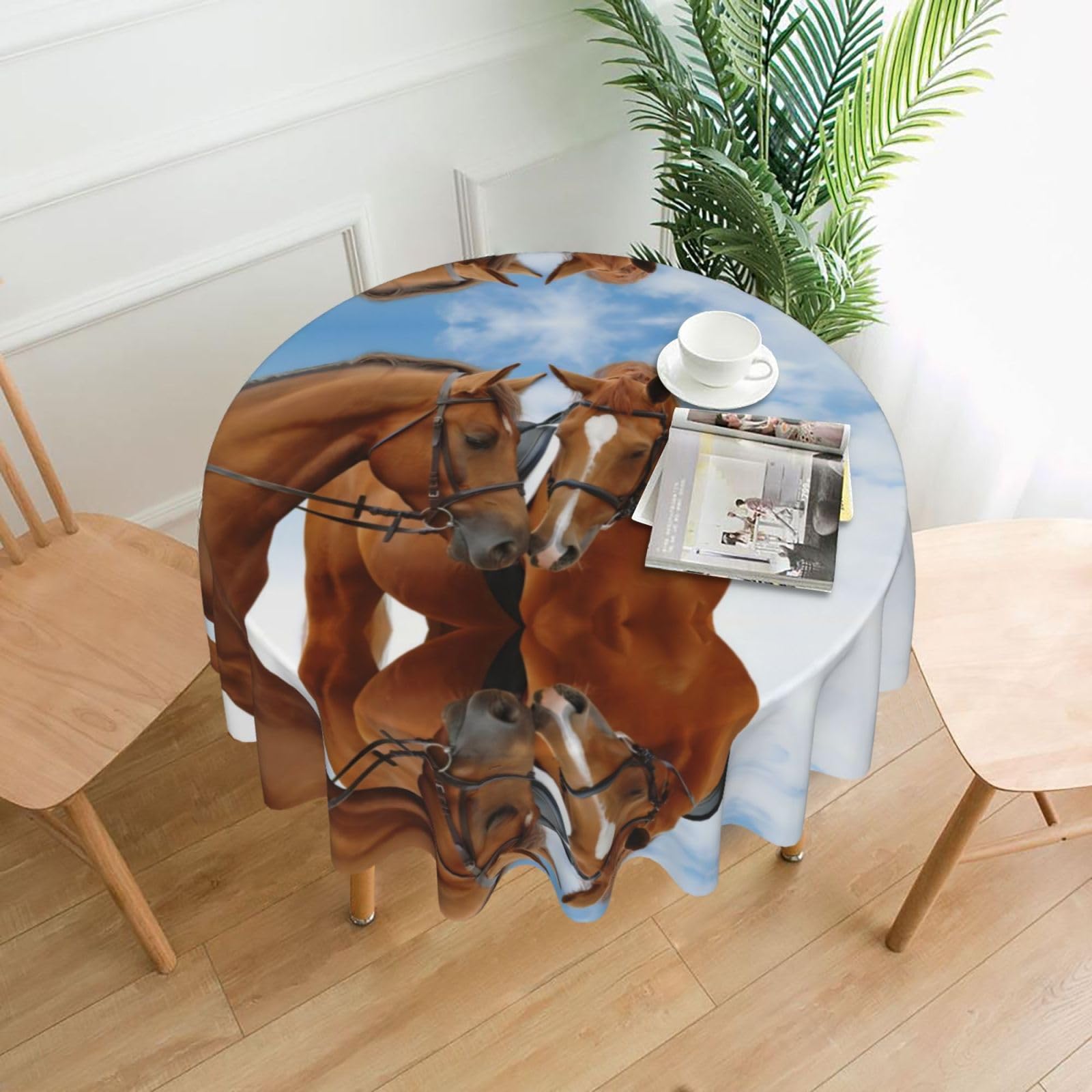 YYHWHJDE Couple Horse Prints Round Decorative Tablecloth 60in – Elevate Your Dining Space with this Elegant Throw for Everyday Charm & Special Occasions