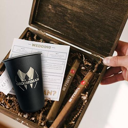 Miniatura 5 de BachpartyGifts Juego de 8 vasos de acero inoxidable para padrinos de boda para despedida de soltero (corbata-negrita)