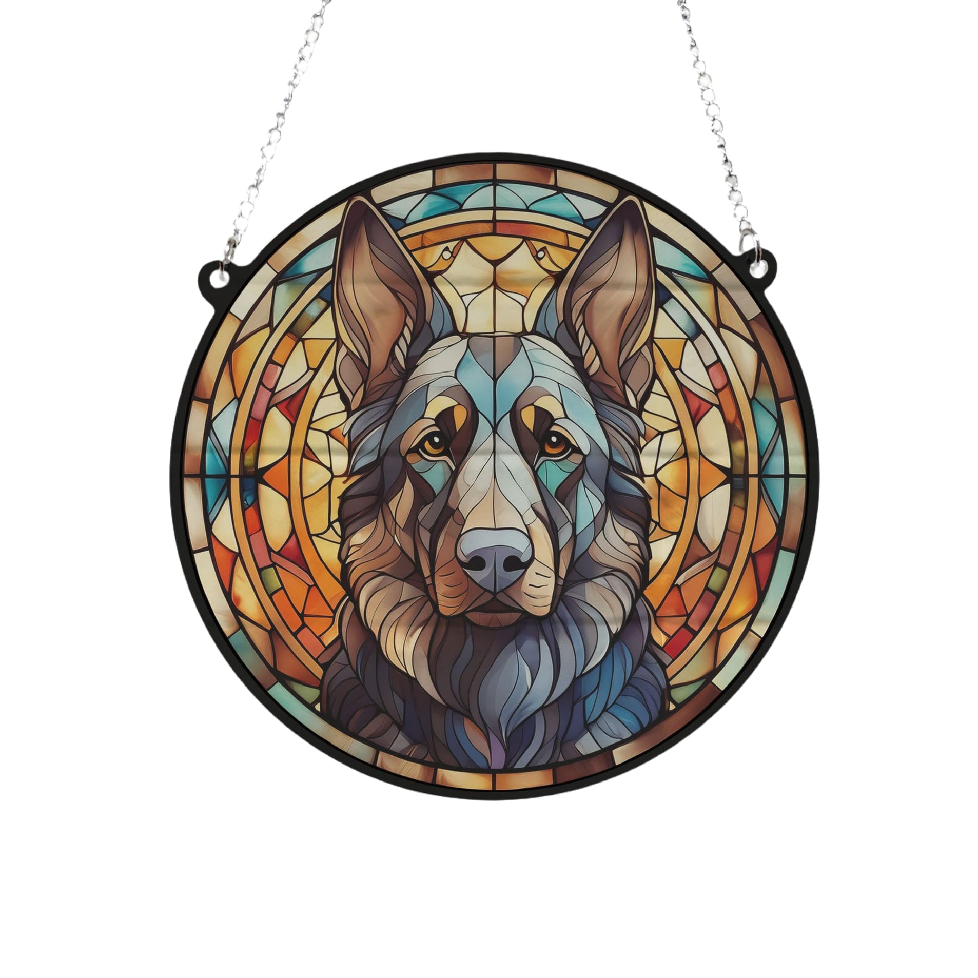 German Shepherd Black Stained Glass Effect Suncatcher Gift for Dog Lovers - 19cm