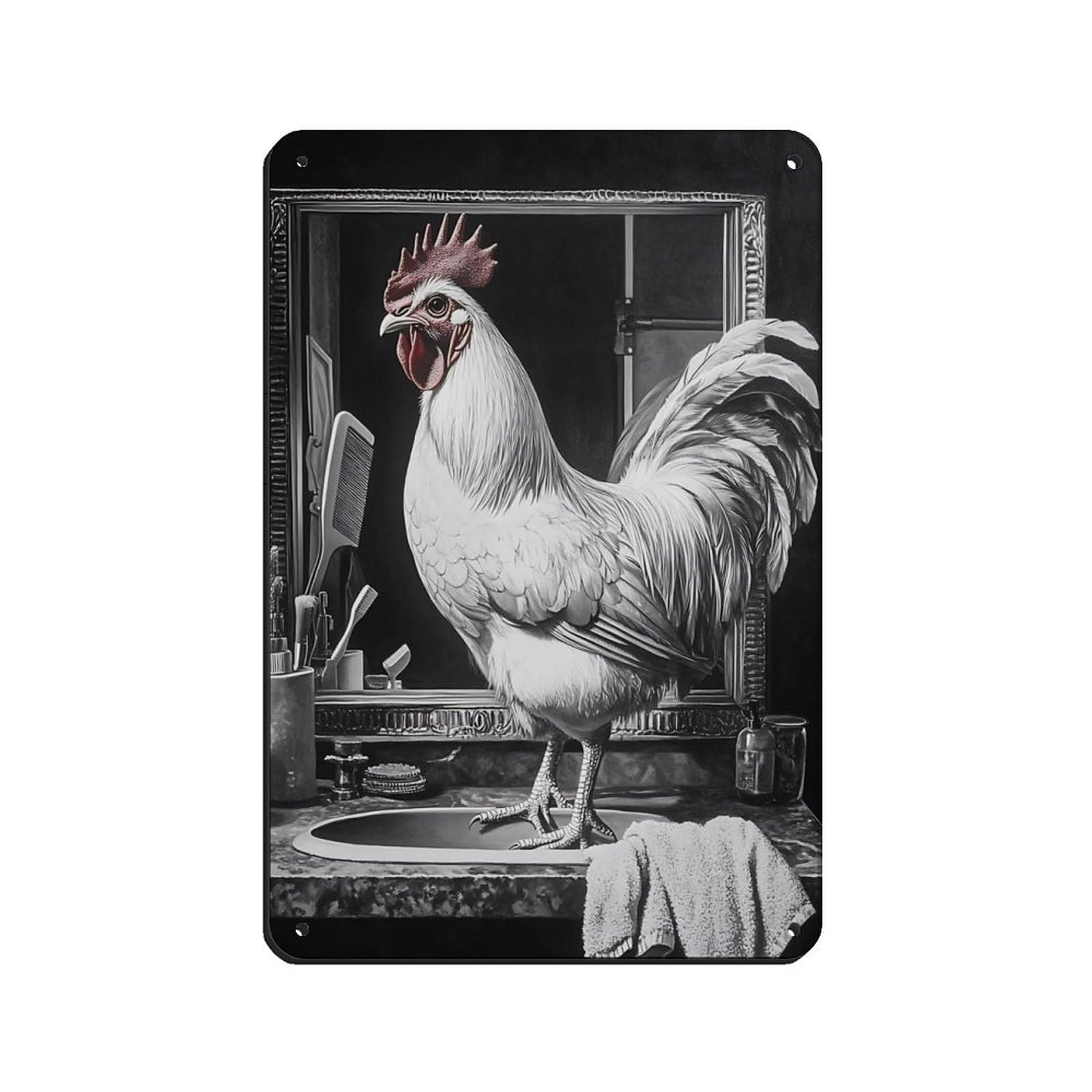 Lxwnze 20L X 30W Cm Farmhouse Rooster, Rustic Chicken Retro Poster Metal Tin Sign Chic Art Retro Iron Painting Bar People Cave Cafe Family Garage Poster Wall Decoration 8X12inch(20X30cm)