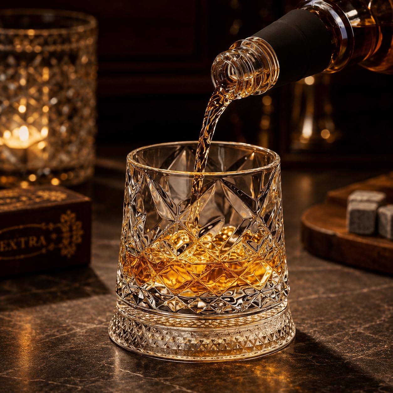 LED Revolving Whiskey Glasses - Rotating Crystal Tumblers -13