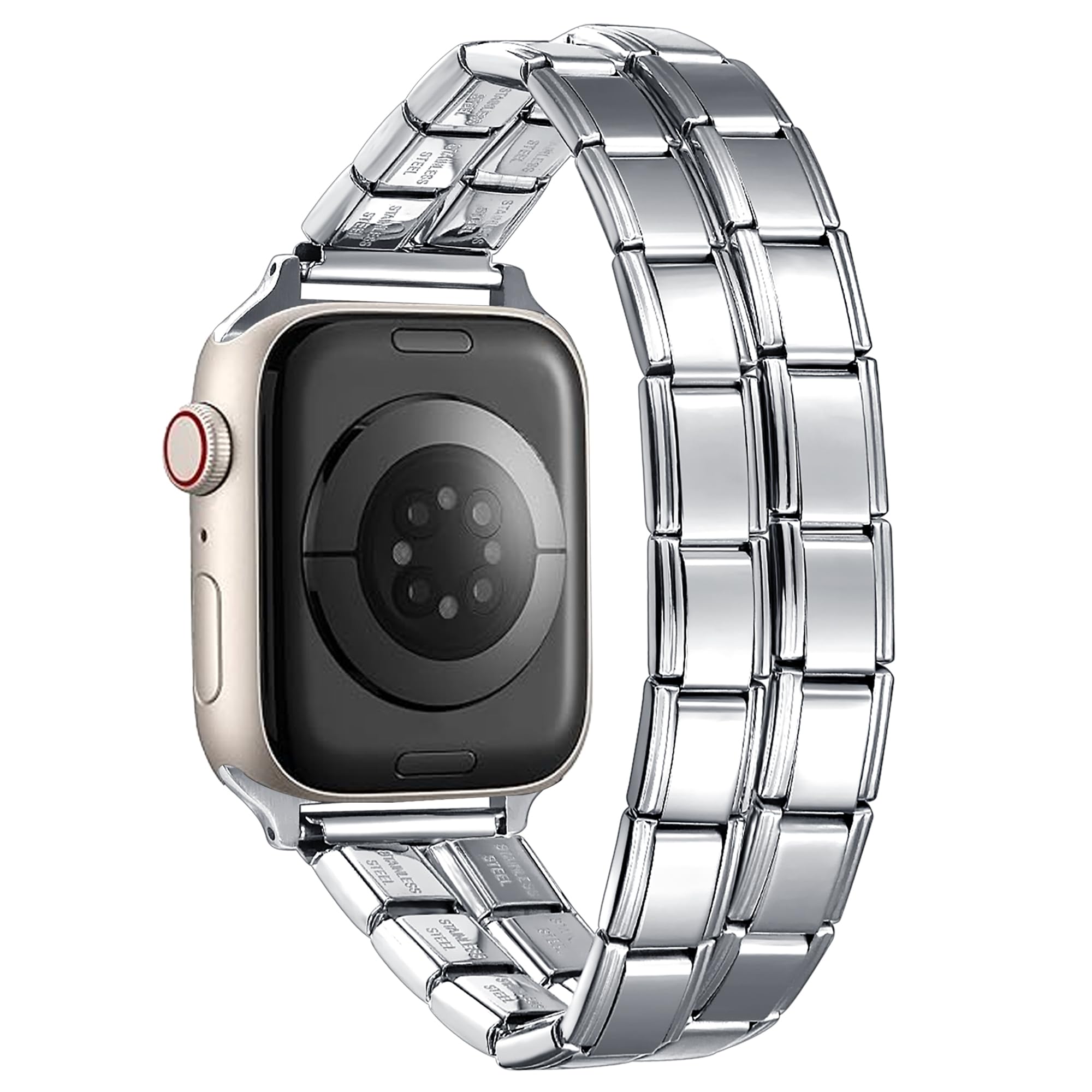 UNY JEWEL 9mm Stainless Steel Italian Charm Bracelet Single Band Compatible for Apple Watch 38mm 40mm 41mm Modular Link Replacement Strap for iWatch