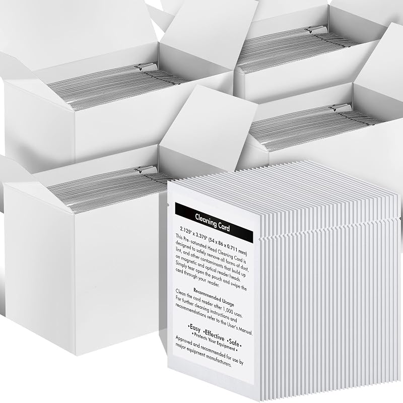 Sliner 200 Pcs Card Reader Cleaning Cards, CR80 Dual Sided for POS | For Credit Machine Terminals, Cleans Magnetic Strip Optical Sensors, Pre-saturated Sheets Ideal Printer Scanner Maintenance