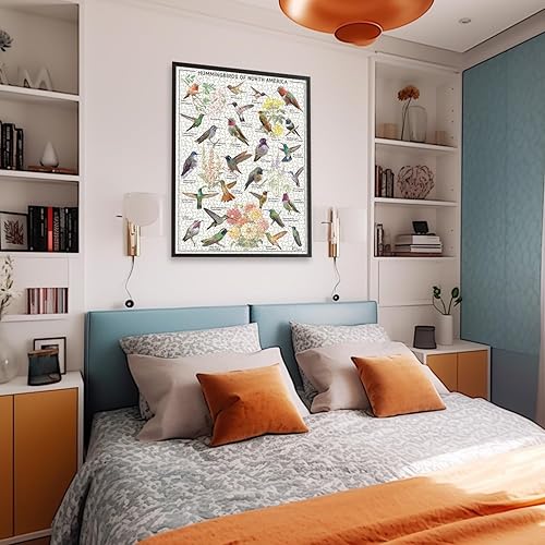 Miniatura 8 de Rompecabezas de colibríes para adultos de 1000 piezas en adelante, rompecabezas vintage de pájaros coleccionan flores de colibrí, rompecabezas