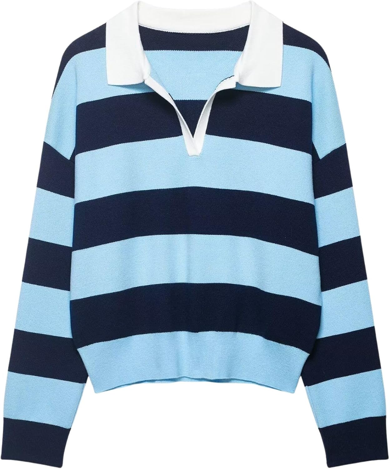 Chevara Women’s Striped Polo Sweater V Neck Colorblock Knit Pullover Y2K Casual Loose Fit Rugby Sweatshirt