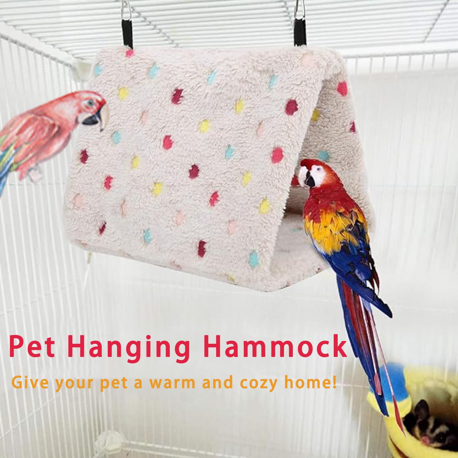 Nid D'Oiseau Hamac, Hamster Perroquet Suspendu Cage Tente, Nid d'Oiseau Chaud en Peluche, Mignon Hamac pour Animaux Doux avec Crochet, Hamac Jouet
