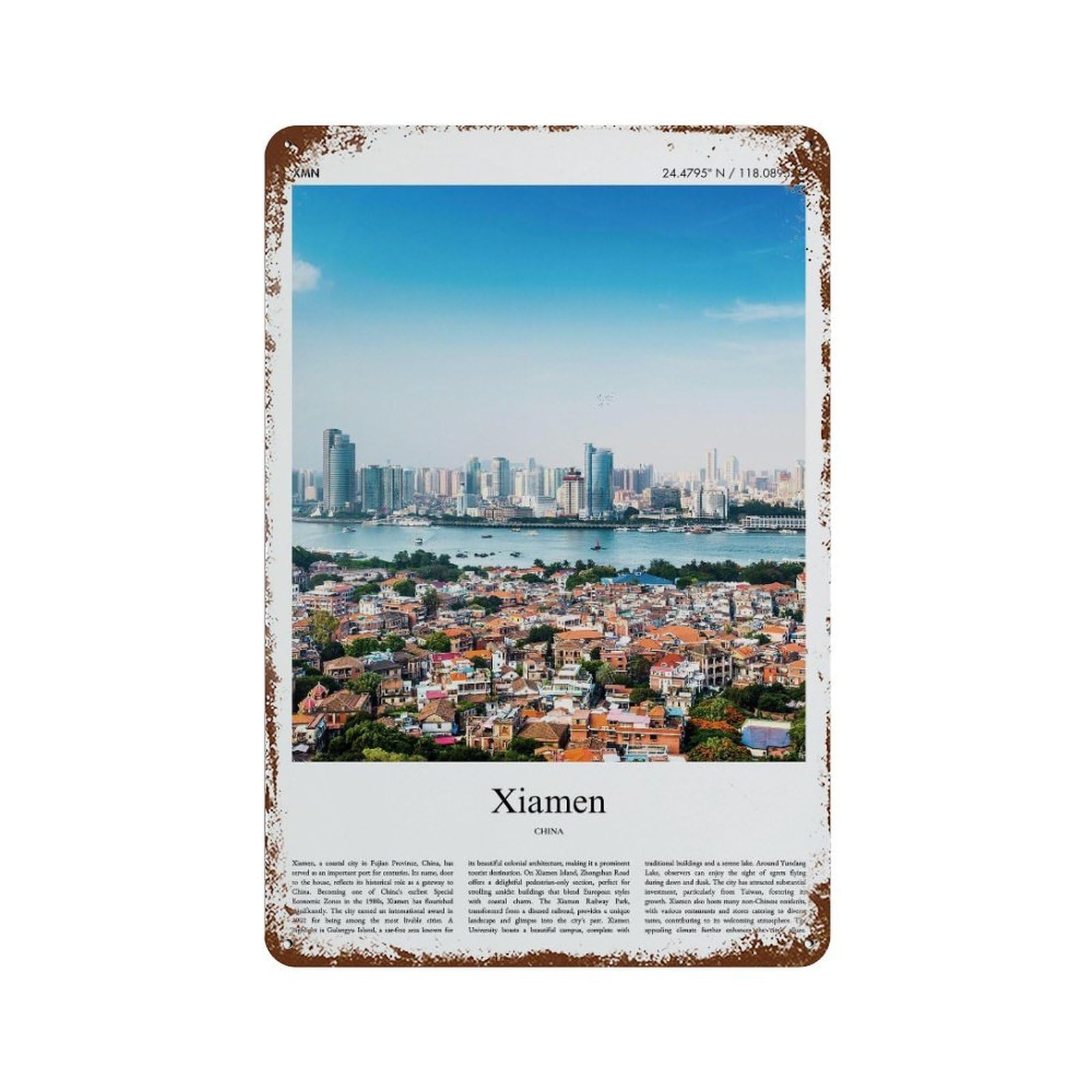 xiaoxiaoshen Xiamen China City Scenery Wall Decor Art Metal Tin Poster Modern Home Decor Art Home Bar Shop Decorations Vintage Sign 30x20cm