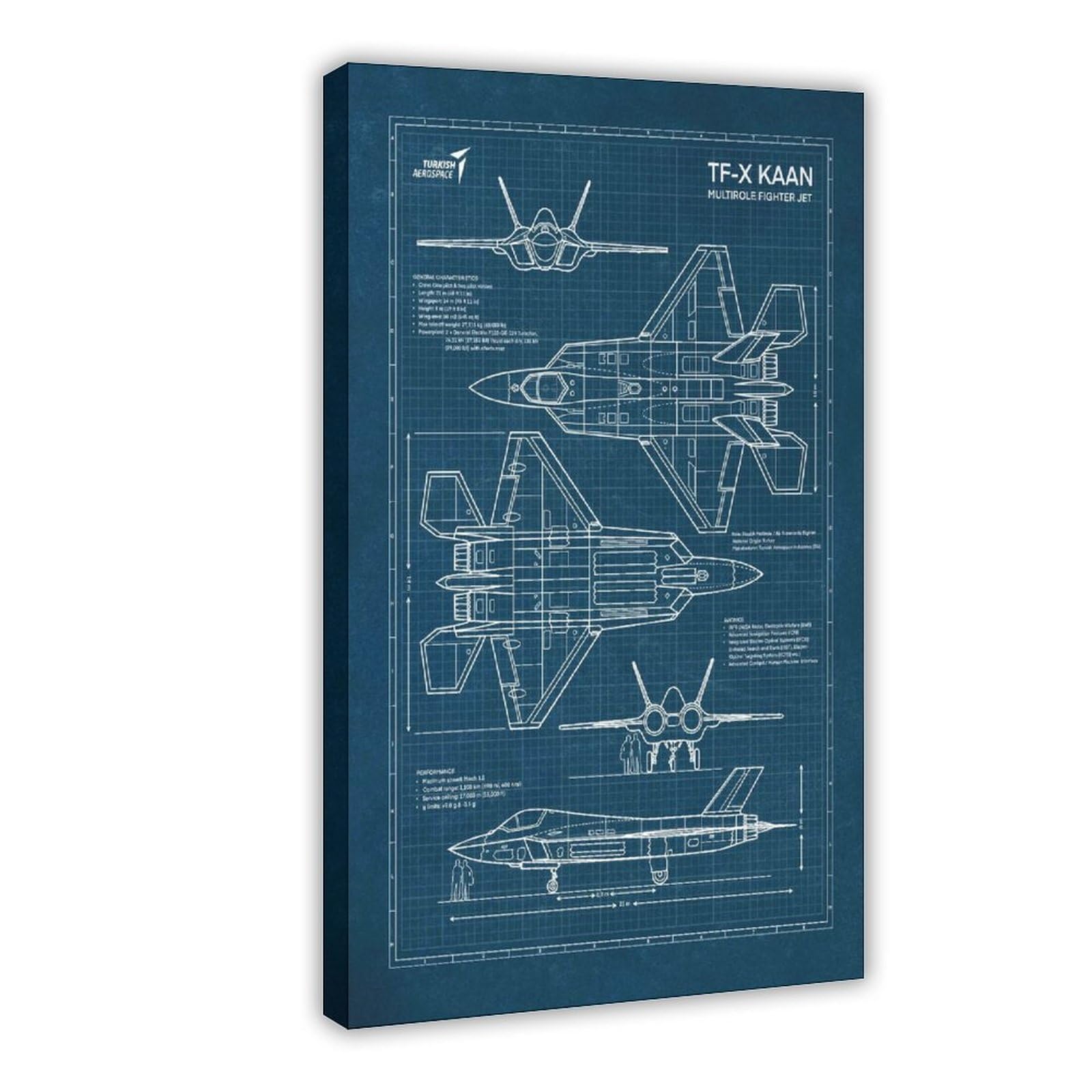 QZFNCOYU TF-X KAAN Fighter Jet Blueprint Poster Canvas Poster Wall Art Decor Print Picture Paintings for Living Room Bedroom Decoration 08x12inch(20x30cm)