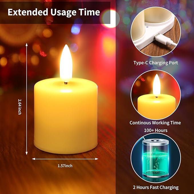 YBU YBU Rechargeable Flameless Flickering Tea Light Candles with Remote & Timer Long Lasting 100+Hours for Home, Restaurants,Wedding Decor,(6pcs,Amber) photo 5