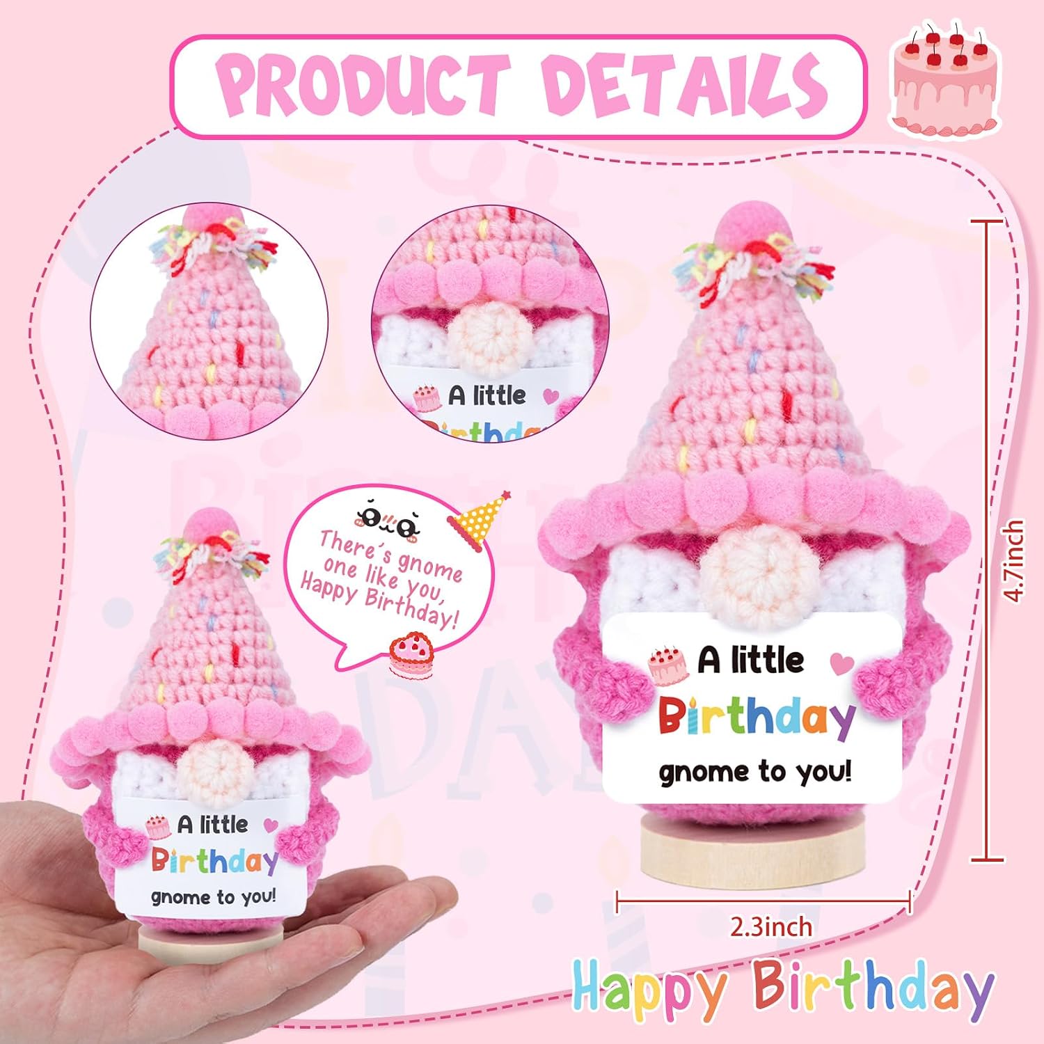 Happy Birthday Gnomes Cute Birthday Crochet Gnome Decorations Gifts Happy Birthday Gnome Decorations for Table Centerpieces Party Favor Gifts Tiered Tray Decor