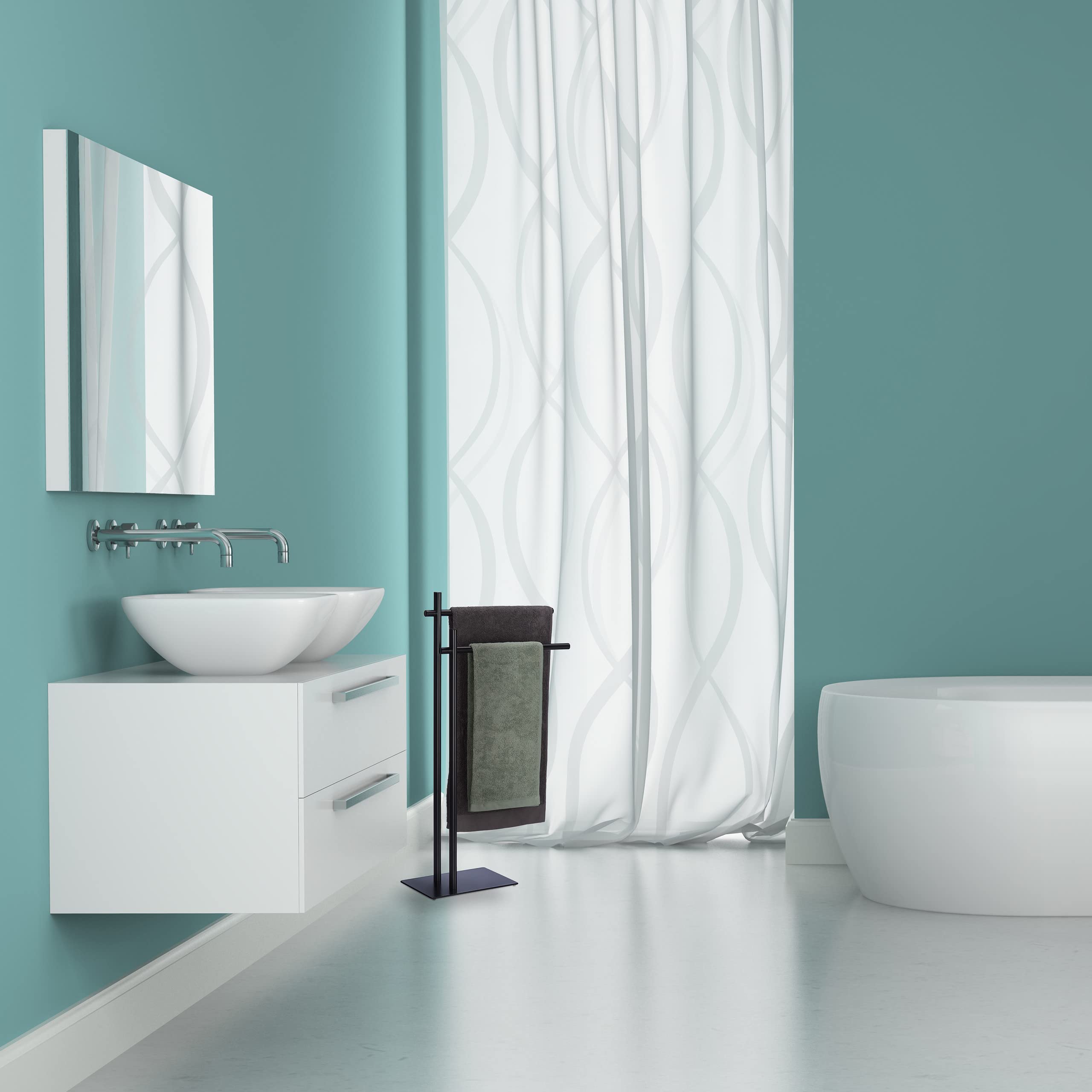 Relaxdays Piantana Portasciugamani da Terra, 2 Bracci, HLP: 87,5 x 51 x 20 cm, Portasalviette Bagno, in Acciaio, Nero