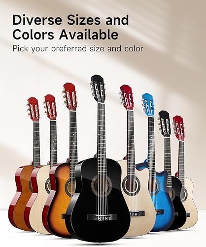 Miniatura 8 de Moukey Guitarra acústica de 38 pulgadas para principiantes niños adultos adolescentes guitarra acústica con póster de acordes bolsa de concierto