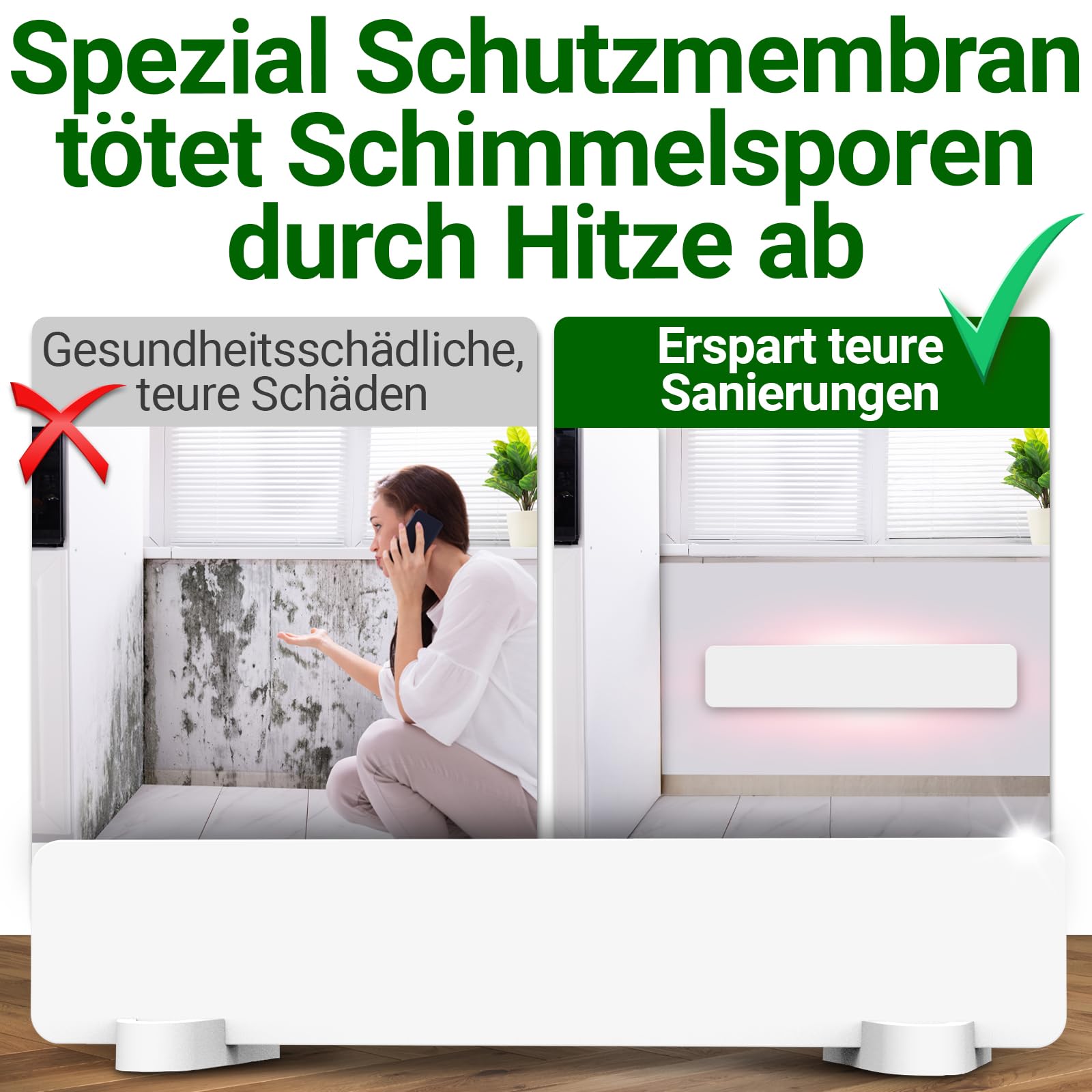 HEIMWERT Anti Schimmel Heizung mit Spezial Infrarot Schutzmembran - Tötet Schimmel besonders energiesparend und chemiefrei in Wand, Tapete, Bad, Keller ab - Anti Mold Dry 50w (Weiß)